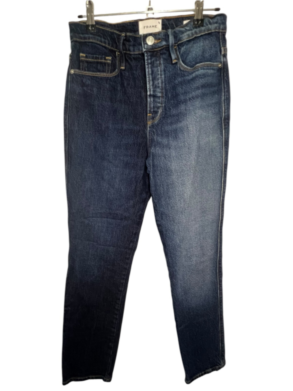 FRAME Le Sylvie Slender Straight Leg Dark Wash Button Fly Denim Jeans